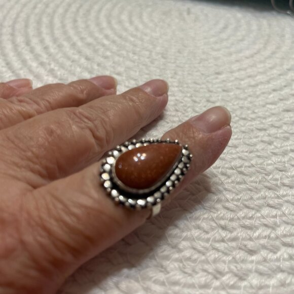 Sparkling GOLD SUNSTONE Handmade Sterling 925 Ring Size 9.75 #447D - Picture 3 of 3